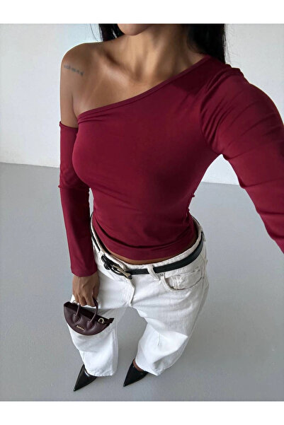 ZENGEZUR MALL Lvsqvr Shoulder Detailed Sleeved Blouse Burgundy F2336 (182902) (Size: S)