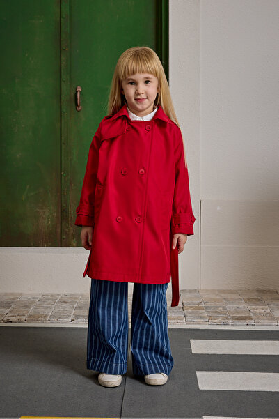 Fahhar Kids Double-Breasted Cut Trench Coat Red