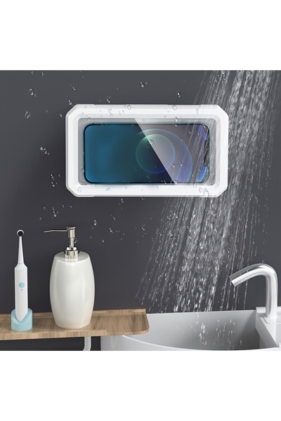 mumtaz sa Waterproof Wall-Mounted Phone Holder with Rotating Adjustable Design, No-Drill Bathroom Storage Box