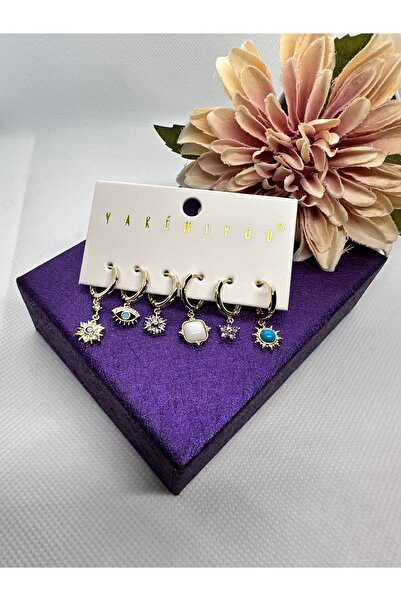 Yakemiyou 6 Piece Blue Color Combined Eye Steel Earring Set