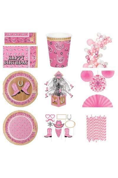 DOOMIDOO مجموعة لوازم حفلات عيد ميلاد راعية البقر باللون الوردي