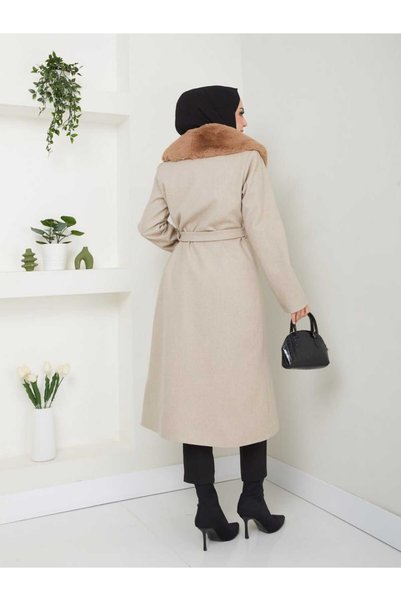 ELBİSHE Women's Oval Neck Fur Coat
