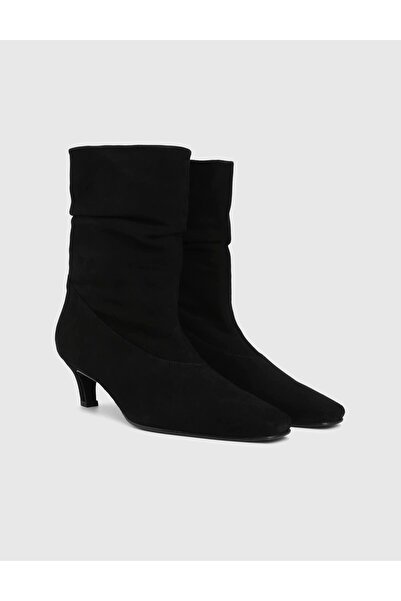 İLVİ Playa Genuine Suede Leather Black Women's Heeled Boots