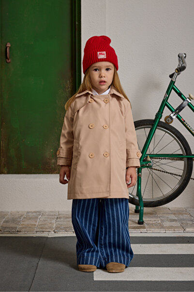 Fahhar Kids Double-Breasted Cut Trench Coat Beige