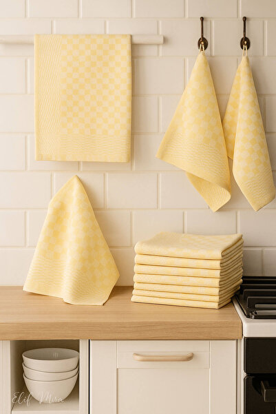 Elif Mira Kare Desenli Mutfak Kurulama Bezi Seti 10’lu 50x70 cm CasaLine