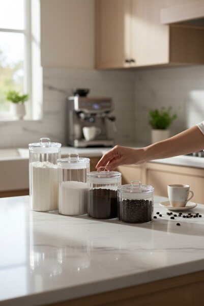 Suo Home Minimalist Pantry Set 4-Piece Borosilicate Glass Vacuum Lid Jar Set