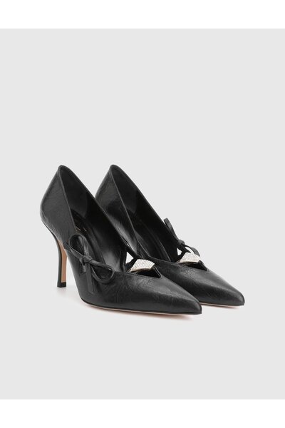 İLVİ Dario Genuine Leather Black Women's Heeled Shoes