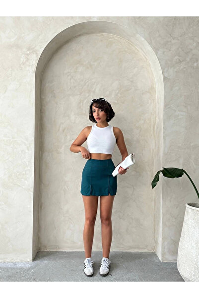 ZENGEZUR MALL Lvsqvr Double Slit Atlas Shorts Skirt Petrol Green S240364 (182921) (Size: S)