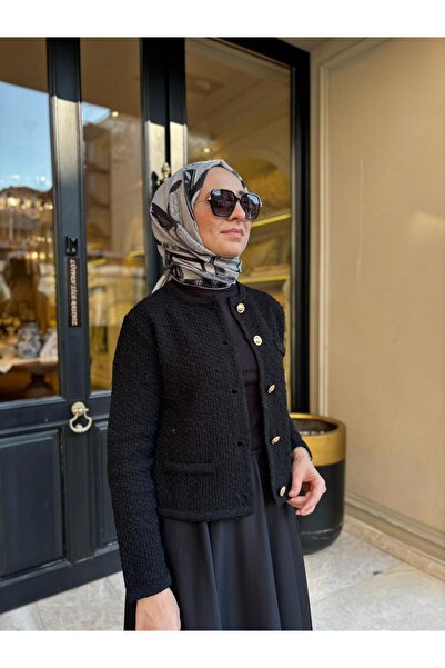 TERZİ DÜKKANI Td4601 Verona Textured Women's Cardigan Black