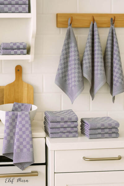 Elif Mira Square Patterned Kitchen Drying Cloth Set 10 Pieces 50X70 cm Casaline