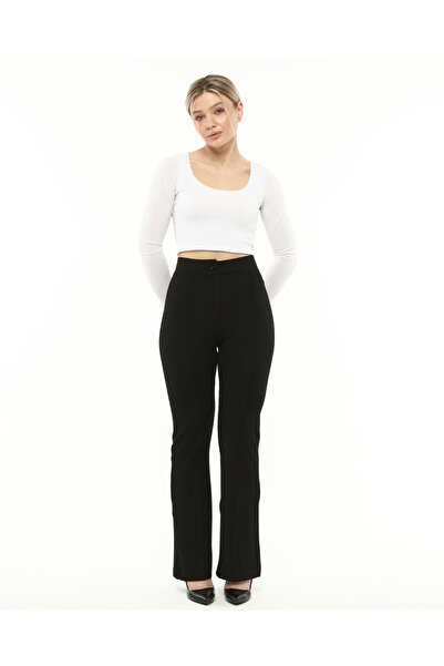 Lexsina Women's Stretch Fabric Black Flared Pants
