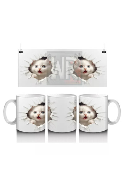 Wisdom Rain قطة لطيفة بين جدار مكسور – كوب قهوة مطبوع