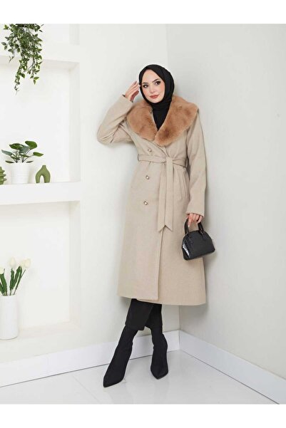 ELBİSHE KADIN OVAL YAKA KÜRKLÜ KAŞE KABAN