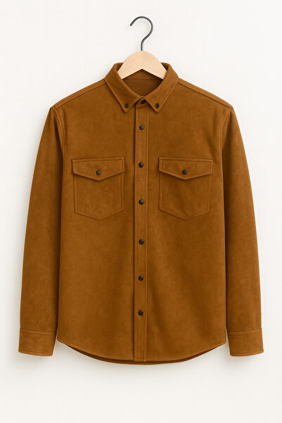 mavisima erkek giyimi Ανδρικό πουκάμισο με σακάκι από καμέλ σουέντ – Άνετο και άνετο – Νέα σεζόν