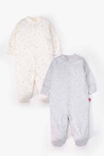 Bebetto بدلة قطعة واحدة مع قفازات وأحذية (دب لطيف) رمادي ميلانج (عبوة من قطعتين)