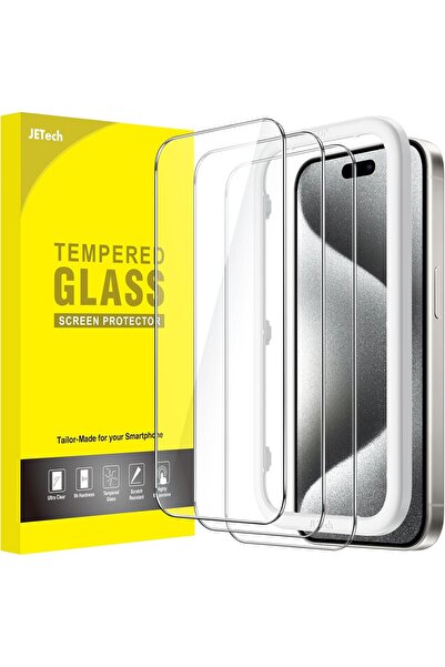 JETech واقي شاشة لهاتف iPhone 15 Pro مقاس 6.1 بوصة، زجاج مقسّى، شفاف عالي الد...