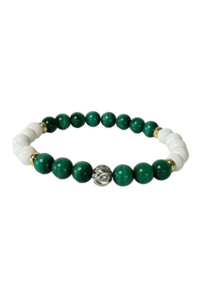 Ezera women's bracelet made of Malachite and Tridacna crystals with 925 silver, 17-18 cm