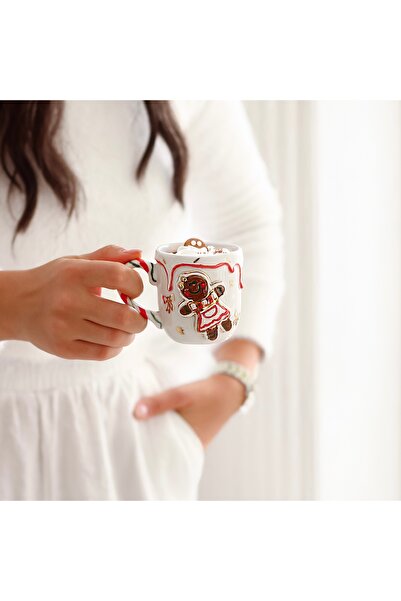 SİNEM YAMAN HOME YILBAŞI COOKİE KIZ SERAMİK DOUBLE MUG / YENİ YIL EL YAPIMI SERAMİK MUG