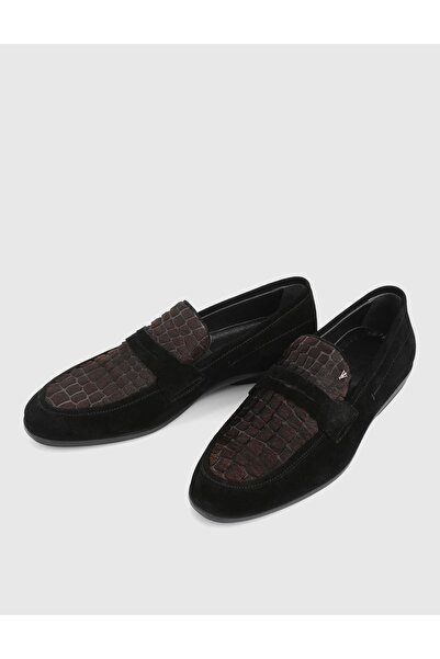 İLVİ Argus Genuine Suede Leather Thai Feather Black Men's Loafer