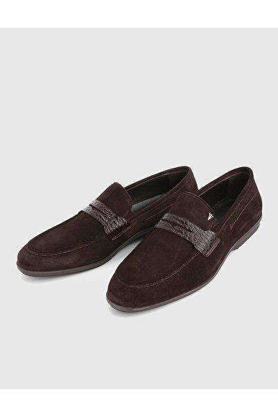 İLVİ Argus Genuine Suede Crocodile Leather Brown Men's Loafer