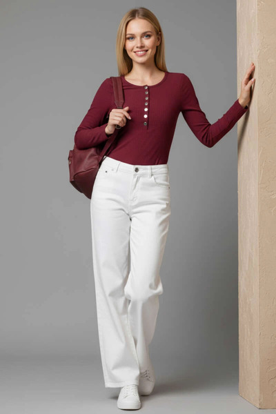ZENGEZUR MALL Lvsqvr Blouse with Snap Details Burgundy T4343 (182843) (Size: m)