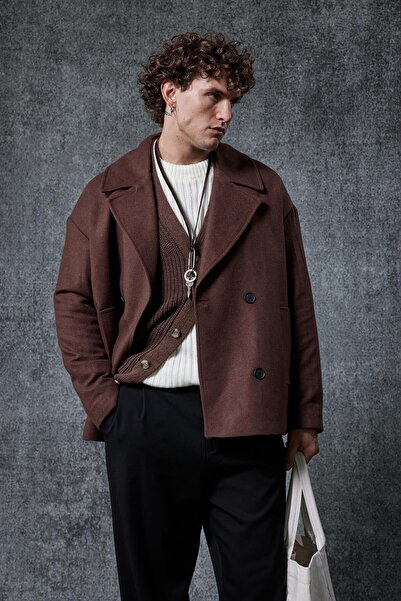 ablukaonline Мъжко палто с двойно закопчаване в тъмнокафяво