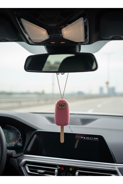 senfida Pink Magnum Ice Cream Candy Ice Cream Pink Rearview Mirror Ornament Realistic Ice Cream Rearview Mirror Ornament