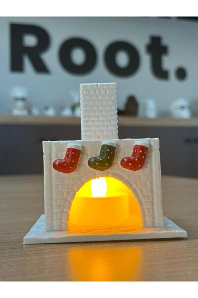 Root Made Mini Şömine Tealight Mumluk Dekoratif Obje Kış Dekoru Konsol Ünite Süsü Yeni Yıl Hediyesi -Mum Dahil