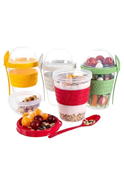 DELPI Set of 4 2-in-1 Food Containers with Spoons - 800 ml, Multicolor