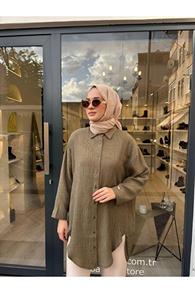 Invee Γυναικείο πουκάμισο με αυτοσχεδιασμένο σχέδιο Χακί Πράσινο