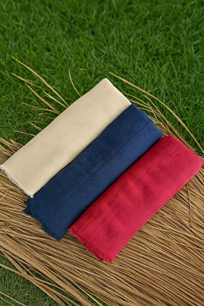 AKKUŞ TEKSTİL Bambu Kıraş Şal 3'lü Set (Açık Krem, Lacivert, Açık Bordo)