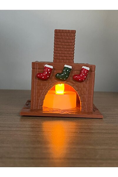 Root Made Mini Şömine Tealight Mumluk Dekoratif Obje Kış Dekoru Konsol Ünite Süsü Yeni Yıl Hediyesi -Mum Dahil