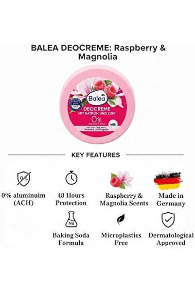 Volans Balea Deodorant Cream 50 ml - 48hr, Aluminum Salt Free, Raspberry & Magnolia