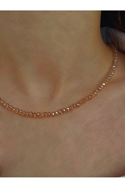 Esmia Jewelry Kristal Boncuk parıltılı light gold Kolye