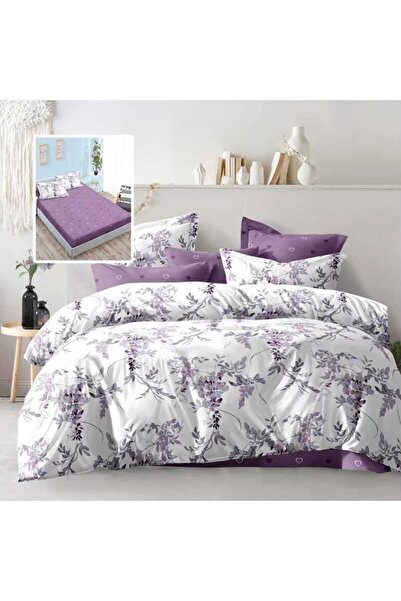 Pucioasa Double bed linen 6 pieces with elastic, purple lilac flowers