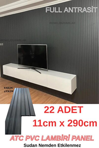 Renkli Duvarlar 22 Adet 11cmx290cm Koli Bazında Antrasit PVC Lambiri Ev Ofis Dekoratif Lambiri Duvar Kağıdı Paneli