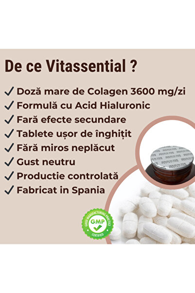 Vitassential Hydrolyzed Marine Collagen + Hyaluronic Acid - bones, joints, skin, hair and nails, 90 pills