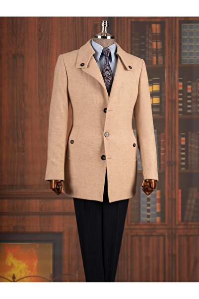 TerziAdemAltun Italian Style S Slim Fit Stamp Side Pocket Men's Coat Beige T1...