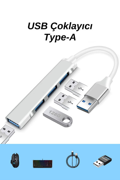 Ekru Cep Type-A USB Hub Çoklayıcı USB 3.0 ve USB 2.0 USB Çoklayıcı Metal Gövdeli