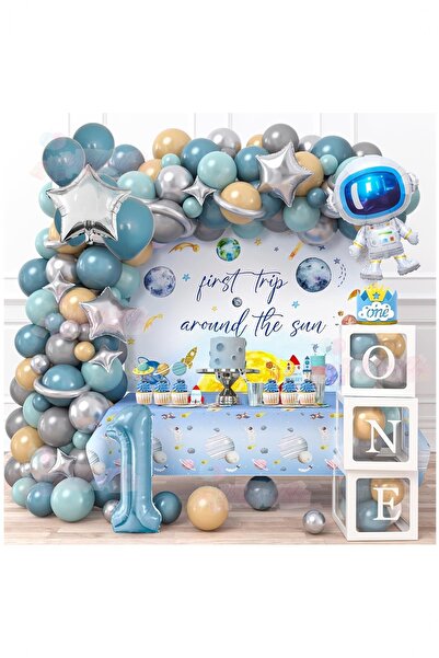 BİDOLUMUTLULUK Uzay Konsepti 1 Yaş Doğum Günü Parti Kutlama Seti; Astronot, Ufo Ve Uzay Gemisi Folyo Balon Set