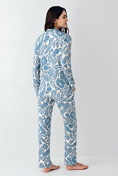 Pierre Cardin Women's Blue Shirt Collar Buttoned Modal-Cotton 2-Piece Pajama Set Vr.11.P90.C76.Y01