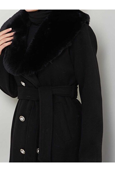 ELBİSHE KADIN OVAL YAKA KÜRKLÜ KAŞE KABAN