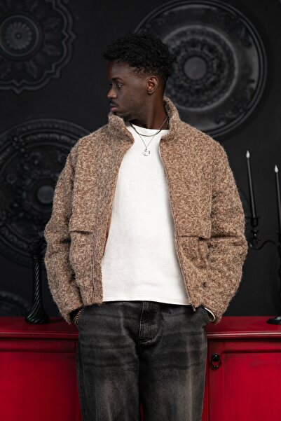 AKÇAYLAR Oversized Crop Model Lined Woolen Coat with Side Pockets