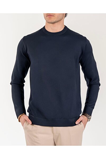 TerziAdemAltun Italian Style S Slim Fit Crew Neck Knitwear Sweater Navy Blue T14497