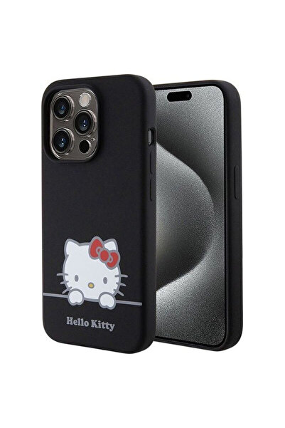 Hello Kitty Case for iPhone 15 Pro Max Liquid Silicone Daydreaming Logo Black