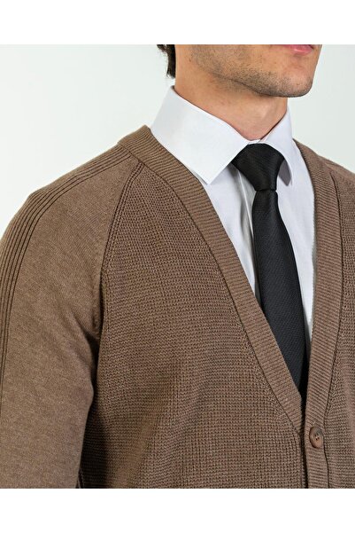 TerziAdemAltun Italian Style S Slim Fit Men's Cardigan Mink T13221