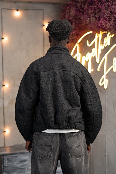 AKÇAYLAR Oversized Crop Model Lined Woolen Coat with Side Pockets