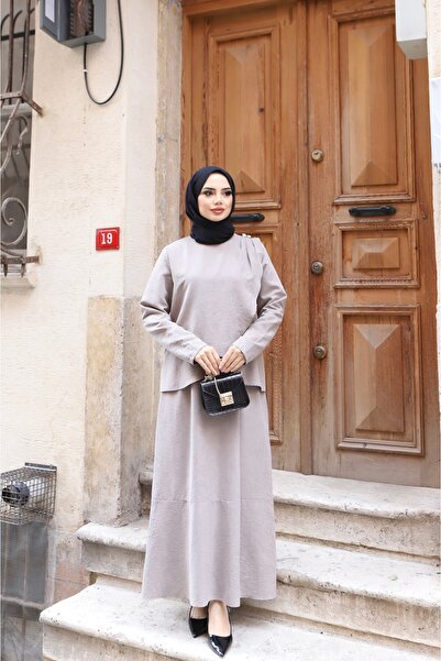 NİSUM MODA Shoulder Pleated Silk Suede Dress