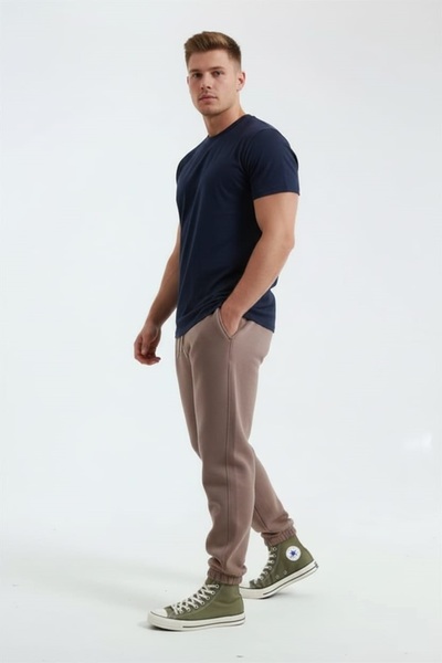 fh fashionhere Men's Elasticated Cuffs 3 Thread Cotton Soft Jogger Brown Sweatpants