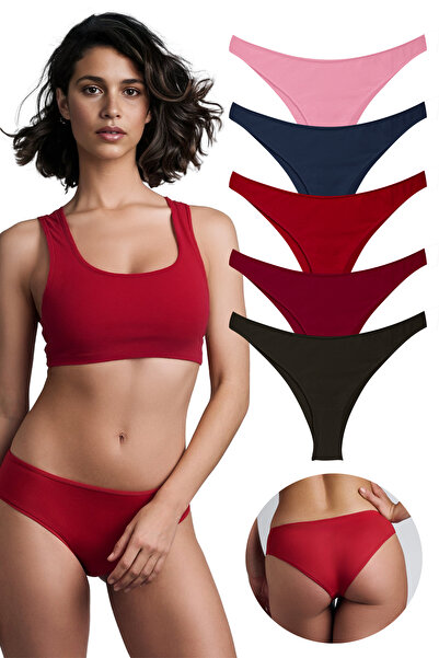 Yohannes Club Women'S, Cotton Basic Brazilian Panties, Set of 5, Multi-Color Pack, Soft-Flexible Cotton